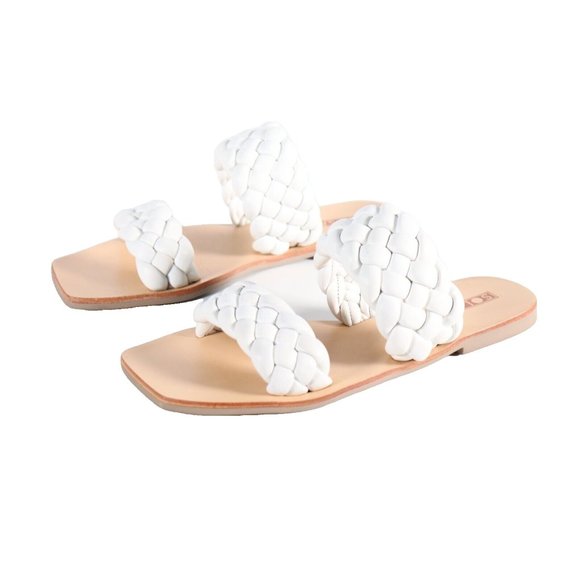 Sol Sana Women's Size 7 White Slide Sandal Wide Woven Braided Leather Shoe $370 - Picture 4 of 7